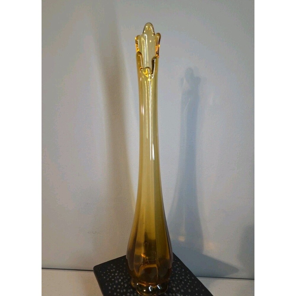 Vintage L.E. Smith MCM Amber Glass Swung Vase 6 Petal Vase 14.5"